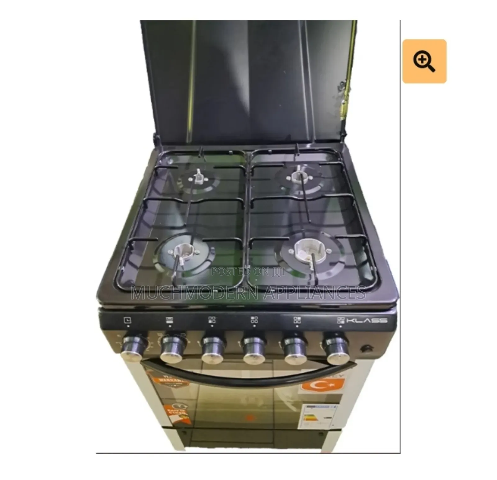 Klass Cooker 60x60cm,4gasoven+Grill,Lamp+Timer,4TTE-6640 BKL
