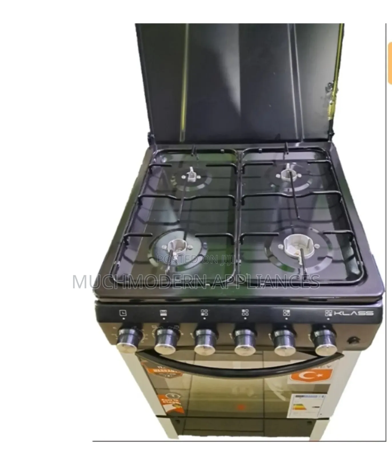 Klass Cooker 60x60cm,4gas,Oven Grill Lamp Timer4tte-6640 BKL