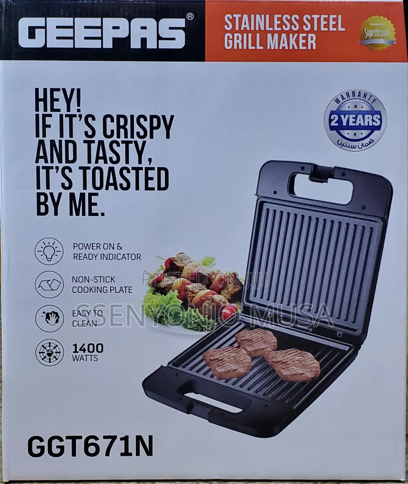 Geepas Sandwich Grill Toaster GGT-671 | 1400w White