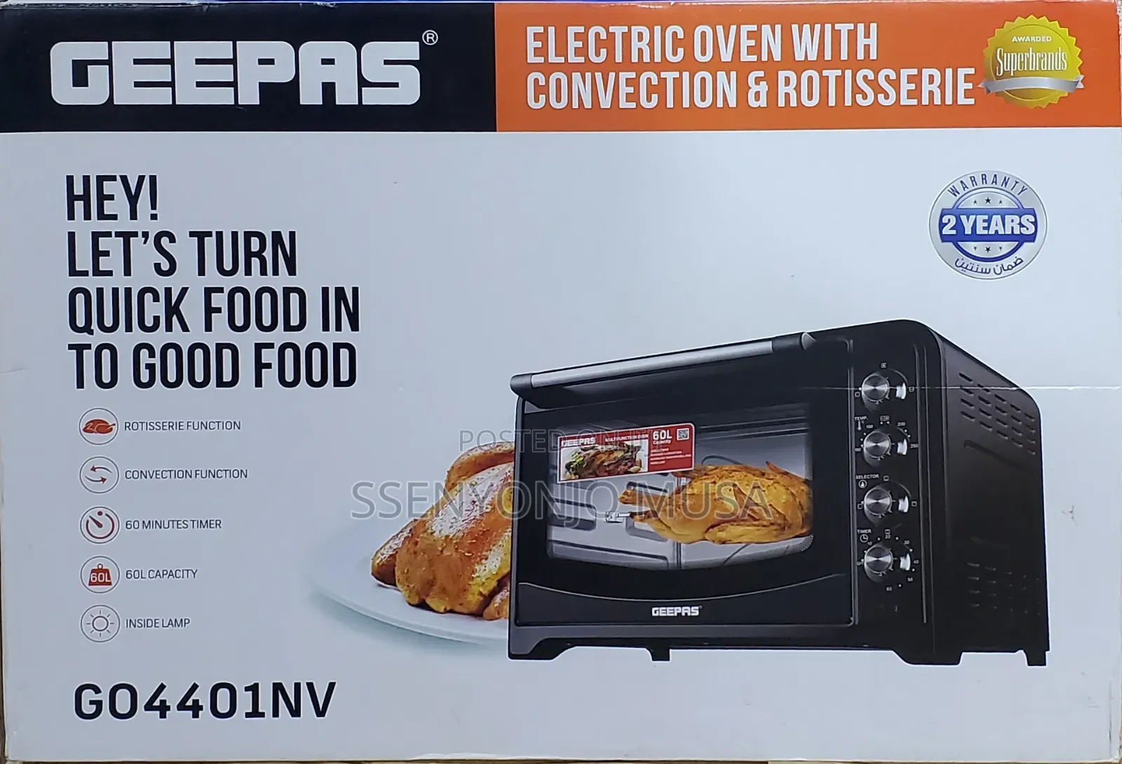 Geepas Electric Mini Oven 60l Go4401n | Convection, Rotisserie.