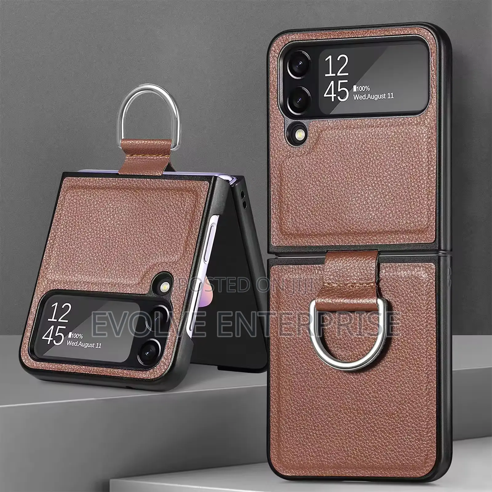 Samsung Galaxy Z Flip 4 3 5g Flip4 Flip3 Leather Brown Case
