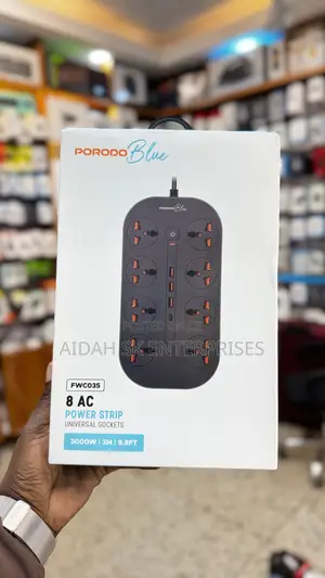 Porodo Blue 8 AC Power Strip - Black