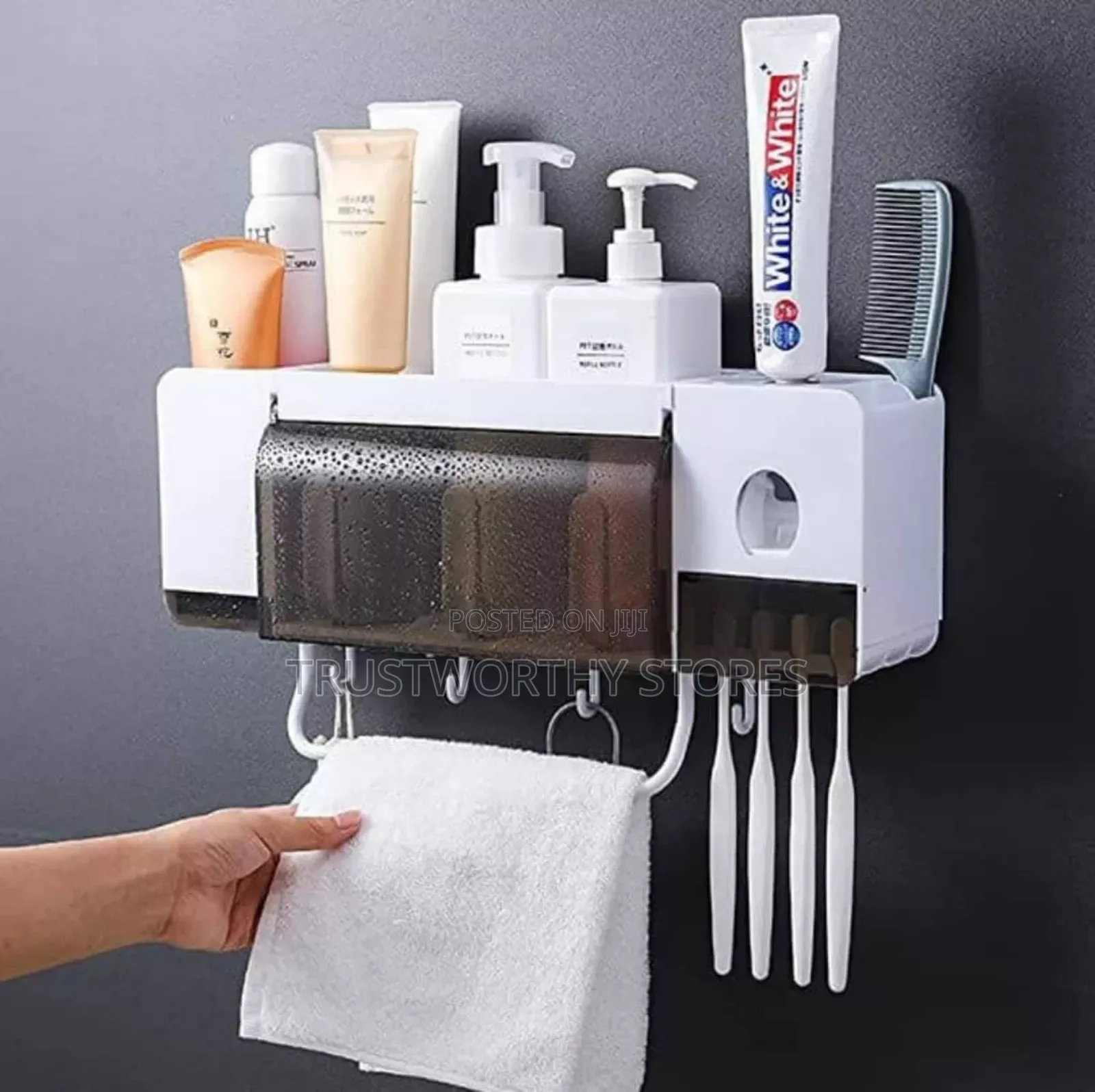 Wall Mounted Bathroom Organiser With Toothpaste Dispenser