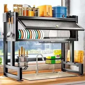 Over Sink Dish Rack With Flip Door, Drainer Rack Organizer