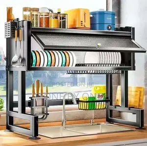 Over Sink Dish Rack With Flip Door, Drainer Rack Organizer