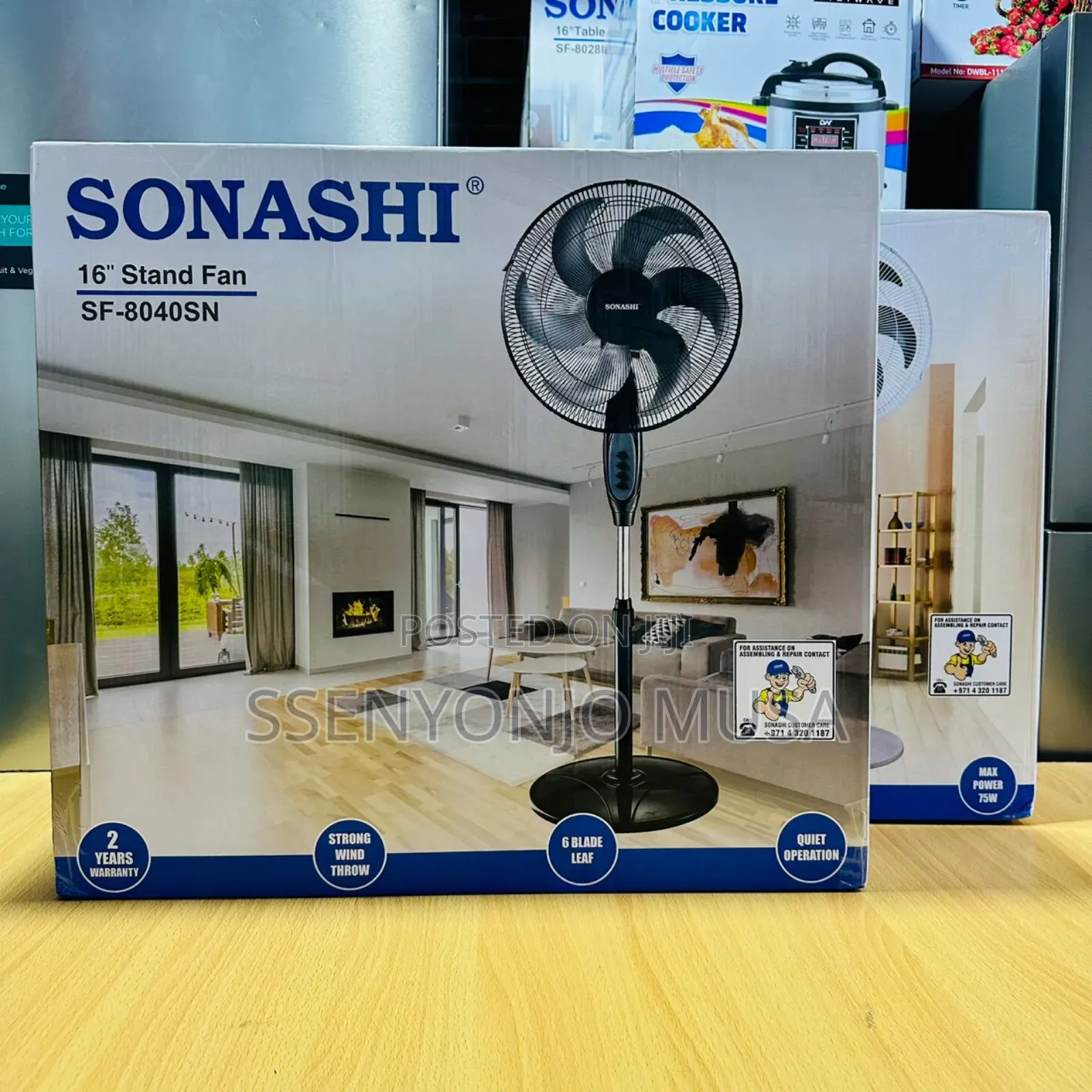 Sonashi Stand Fan Sf-8040sn | Black | 16" Floor Fan