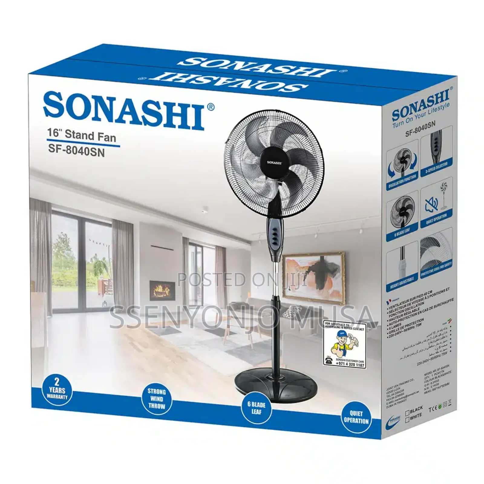 Sonashi Stand Fan Sf-8040sn | Black | 16" Floor Fan