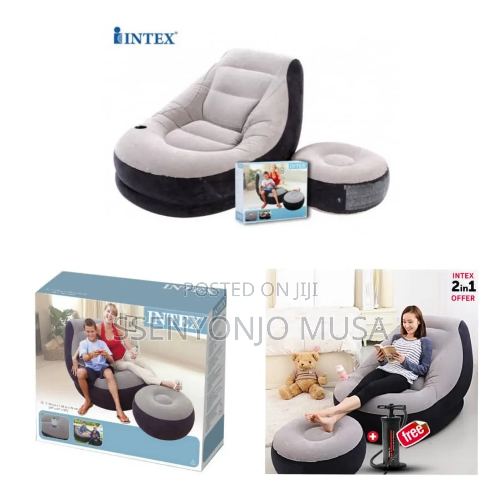 2-in-1 Airseat Intex Beanbag With Footrest |Ultimate Comfort