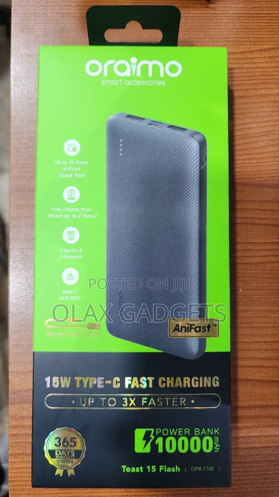 Oraimo 15w 10000mah Powerbank Type-C Output and Usb Output