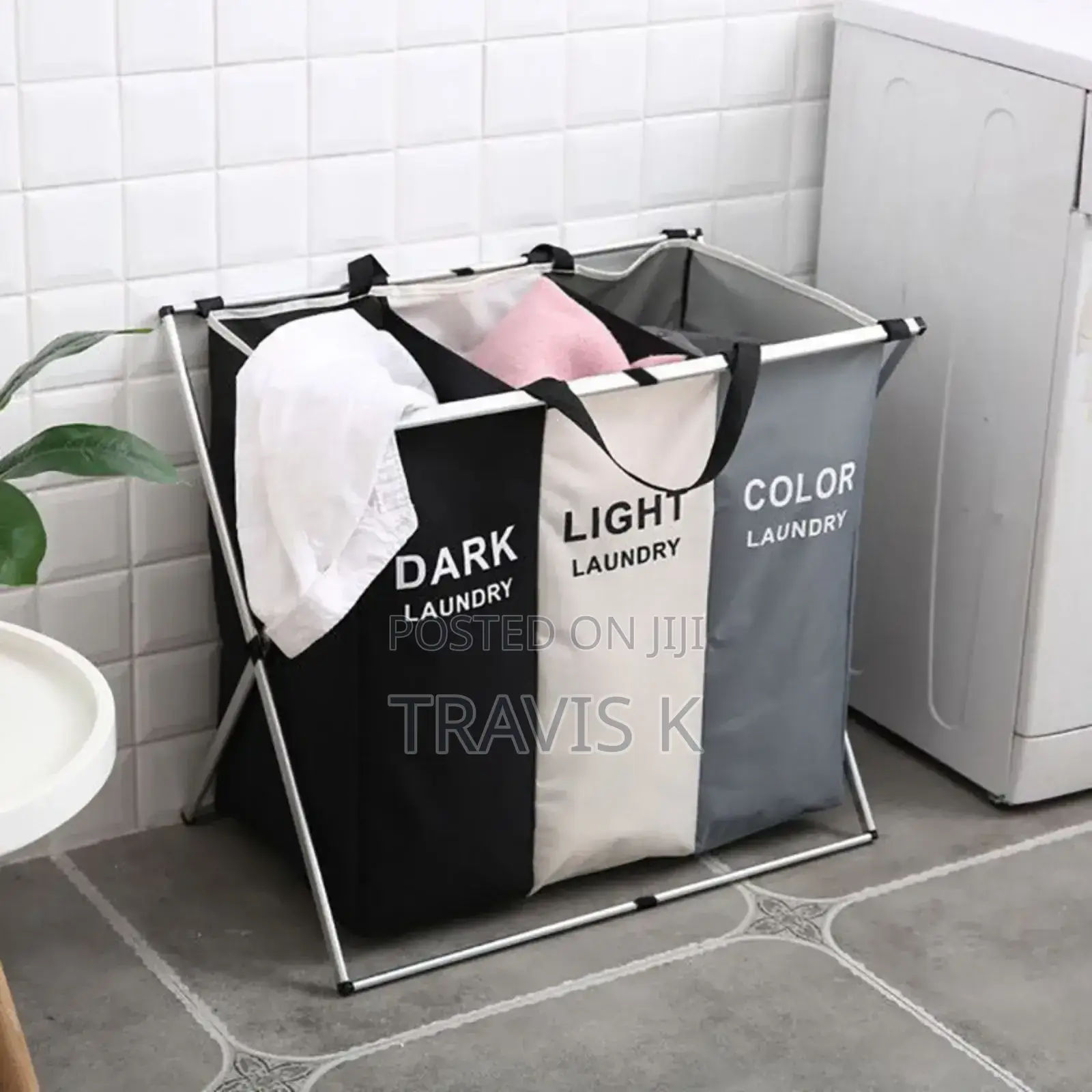 3 Compartment Foldable Oxford Dust Proof Laundry Basket