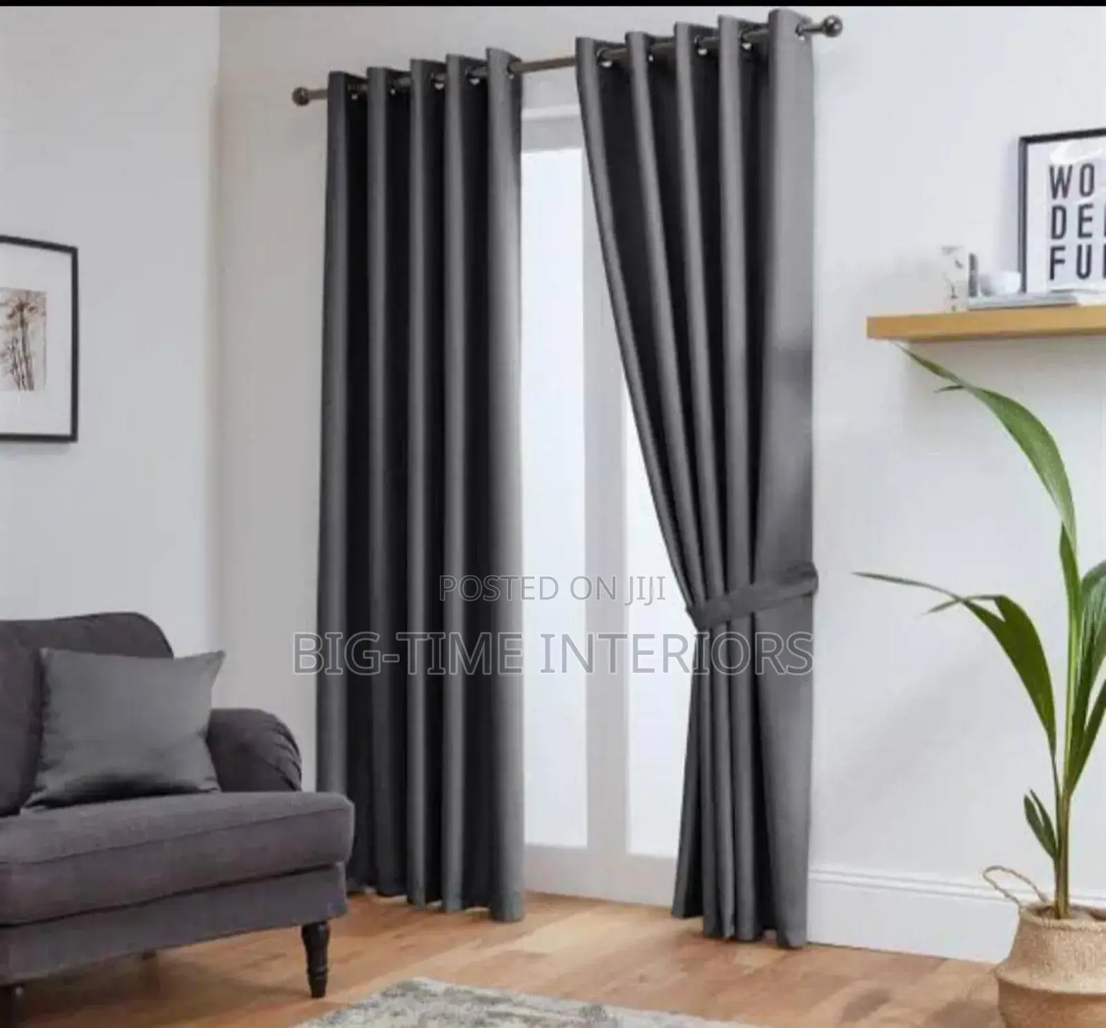 Plain Gray Already Made 2curtains With a Net