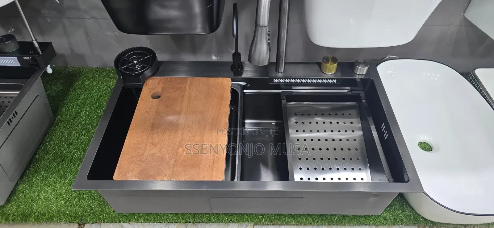 Electric Waterfall Kitchen Sink –304 Stainless Steel Black Nano Single