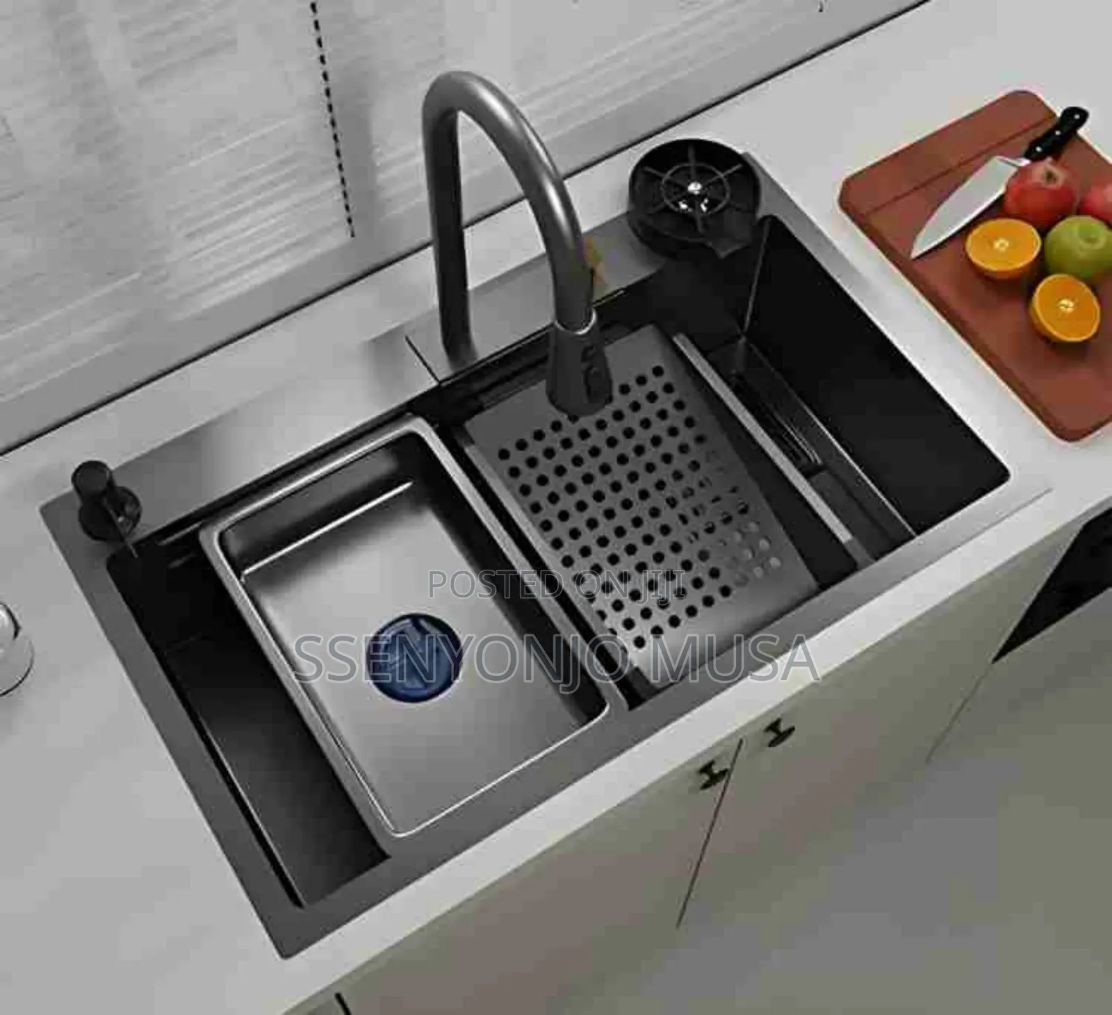 Electric Waterfall Kitchen Sink –304 Stainless Steel Black Nano Single
