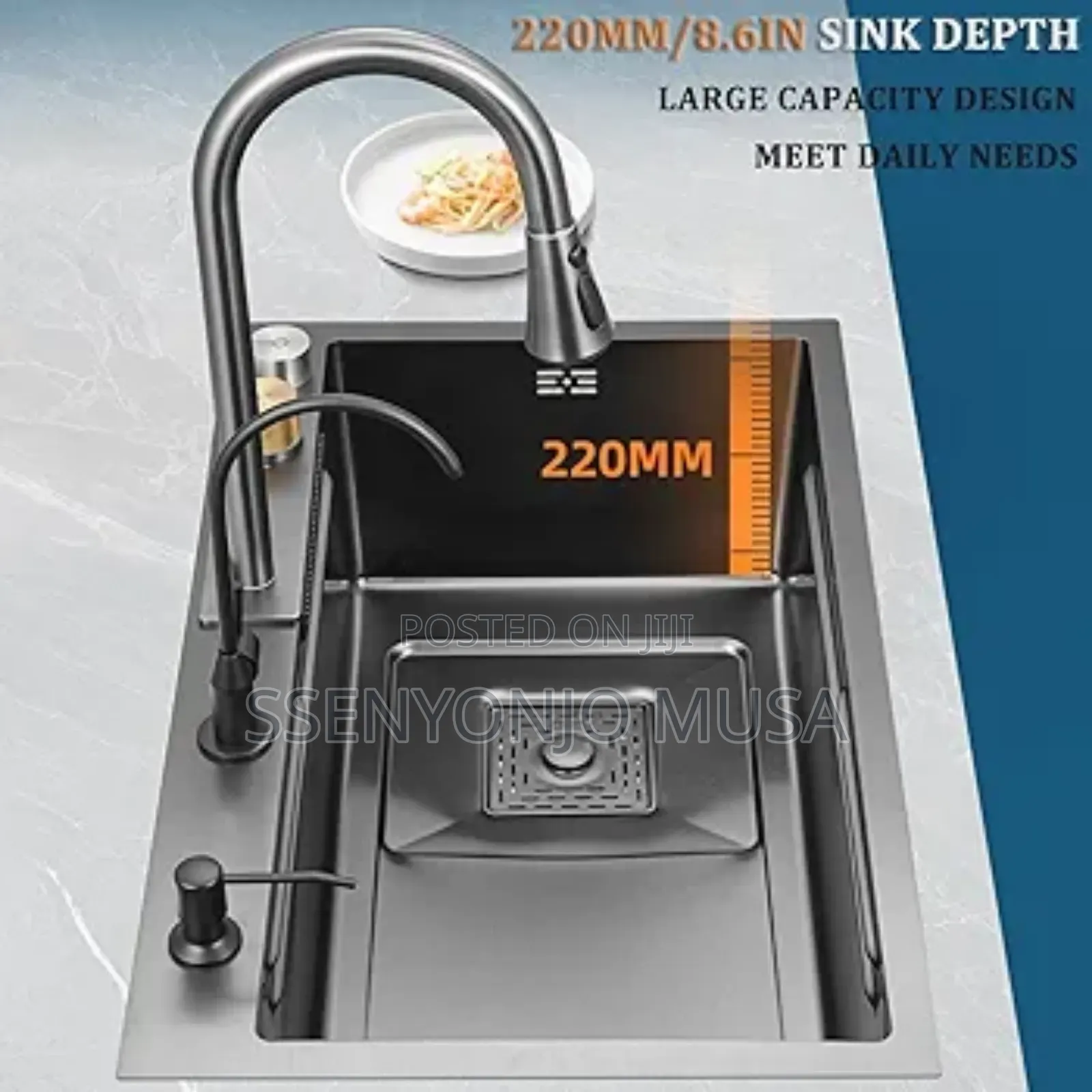 Electric Waterfall Kitchen Sink –304 Stainless Steel Black Nano Single