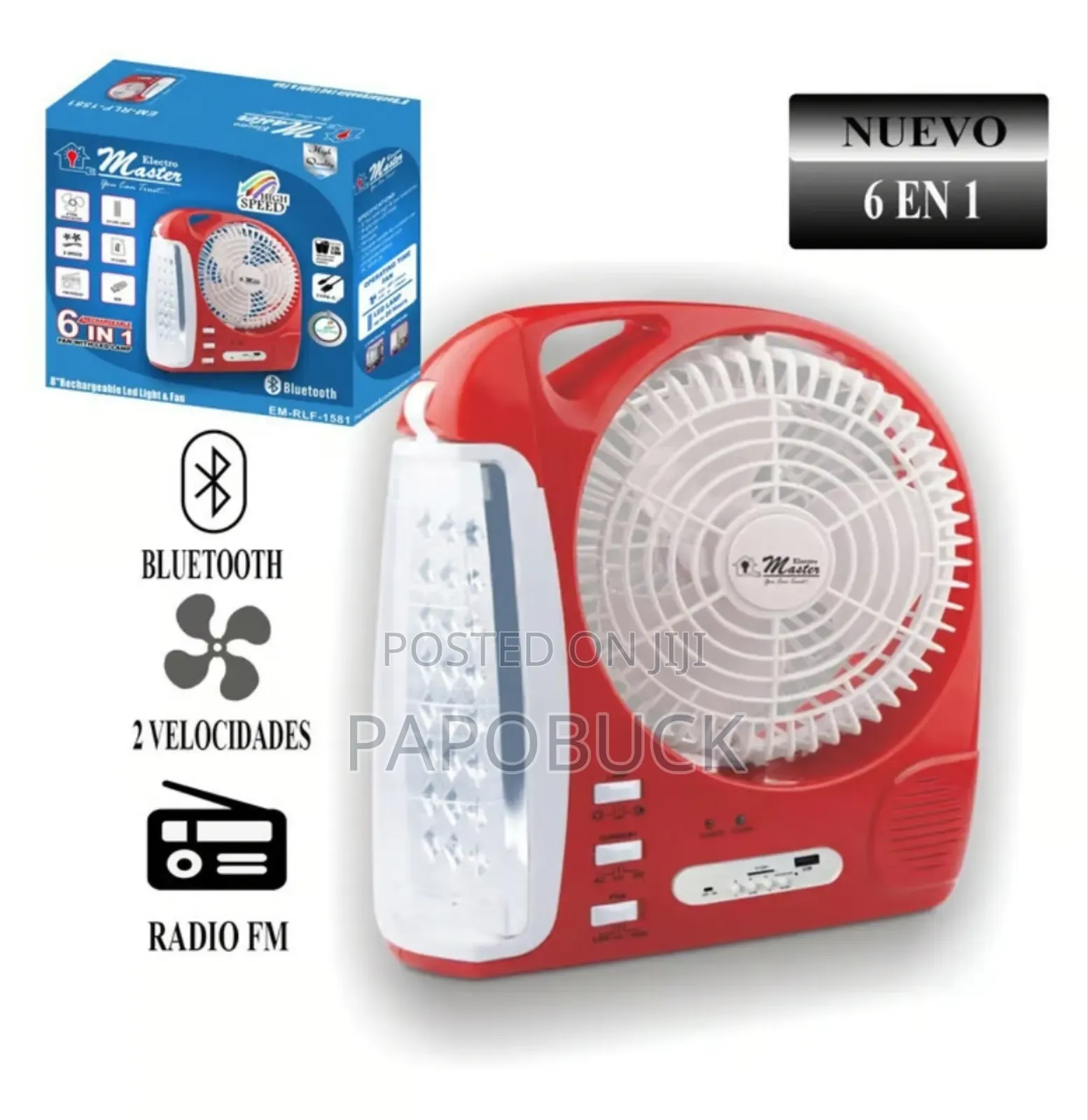 Electro Master 6 in 1 Rechargeable Light Fan Radio