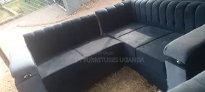 Wooden Black L Sofa Set in 5 Seaters
