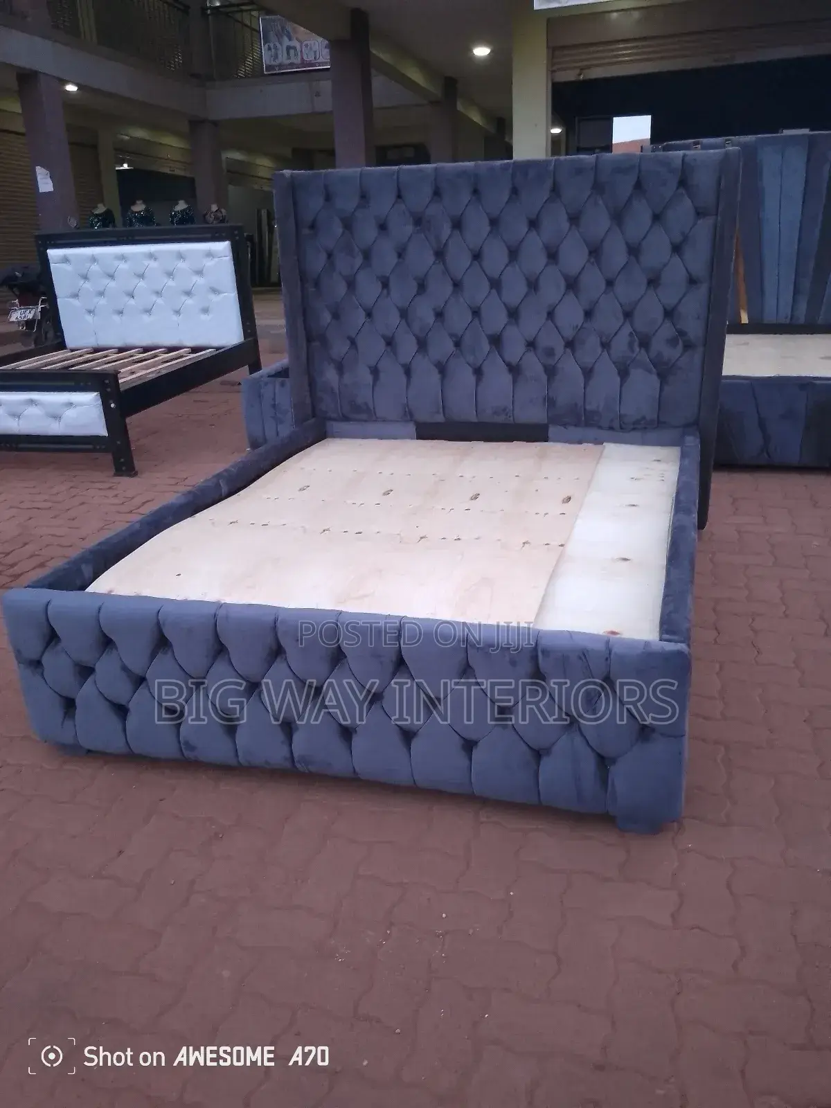 5by6 Gray Buttoned Bed With a Plywood