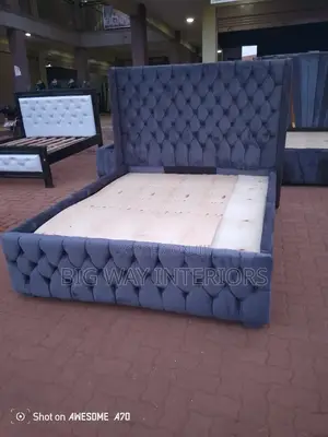 5by6 Gray Buttoned Bed With a Plywood