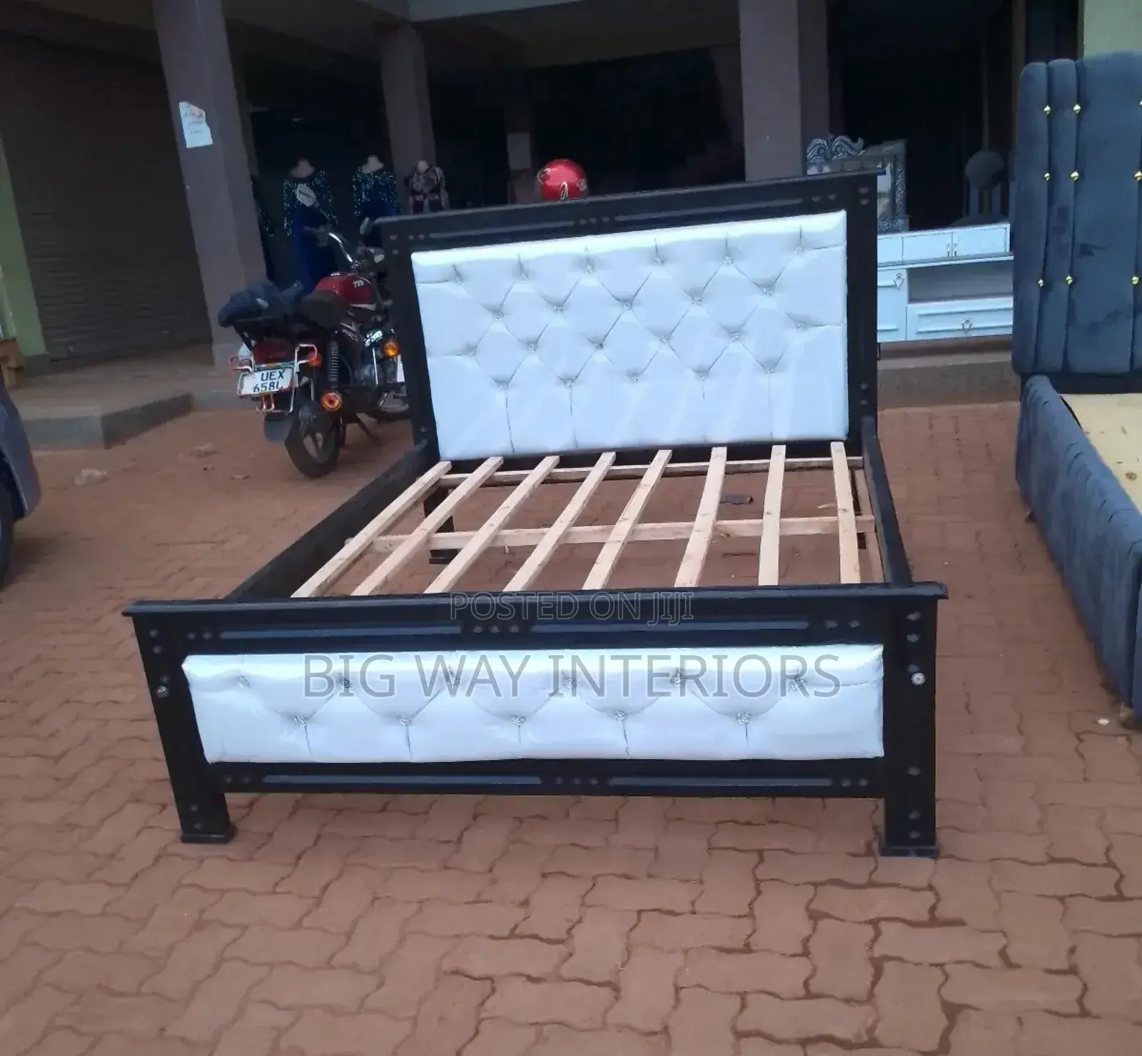 5by6 White and Black Bed With Silver Buttons