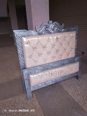 4x6 Cream Leather Bed With a Terrazzo Frame