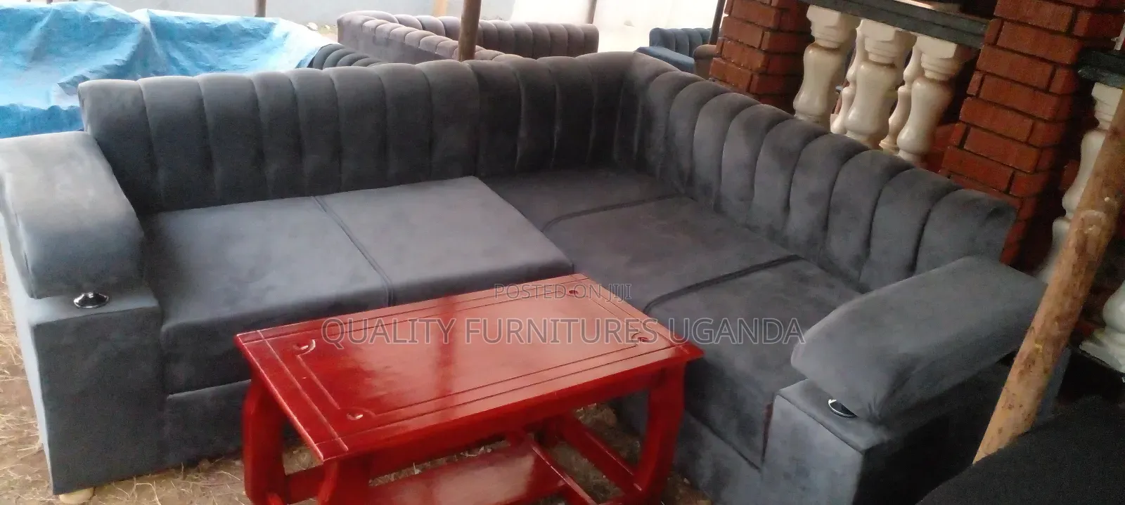 Brand New Gray Clothed Sofa Set