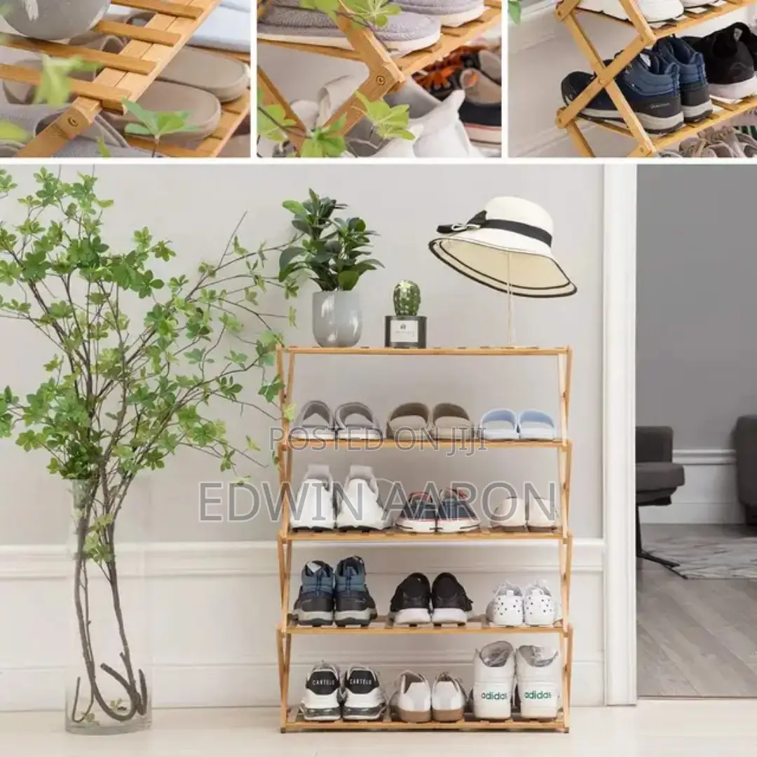 5 Tier Bamboo Foldable Shoe Rack