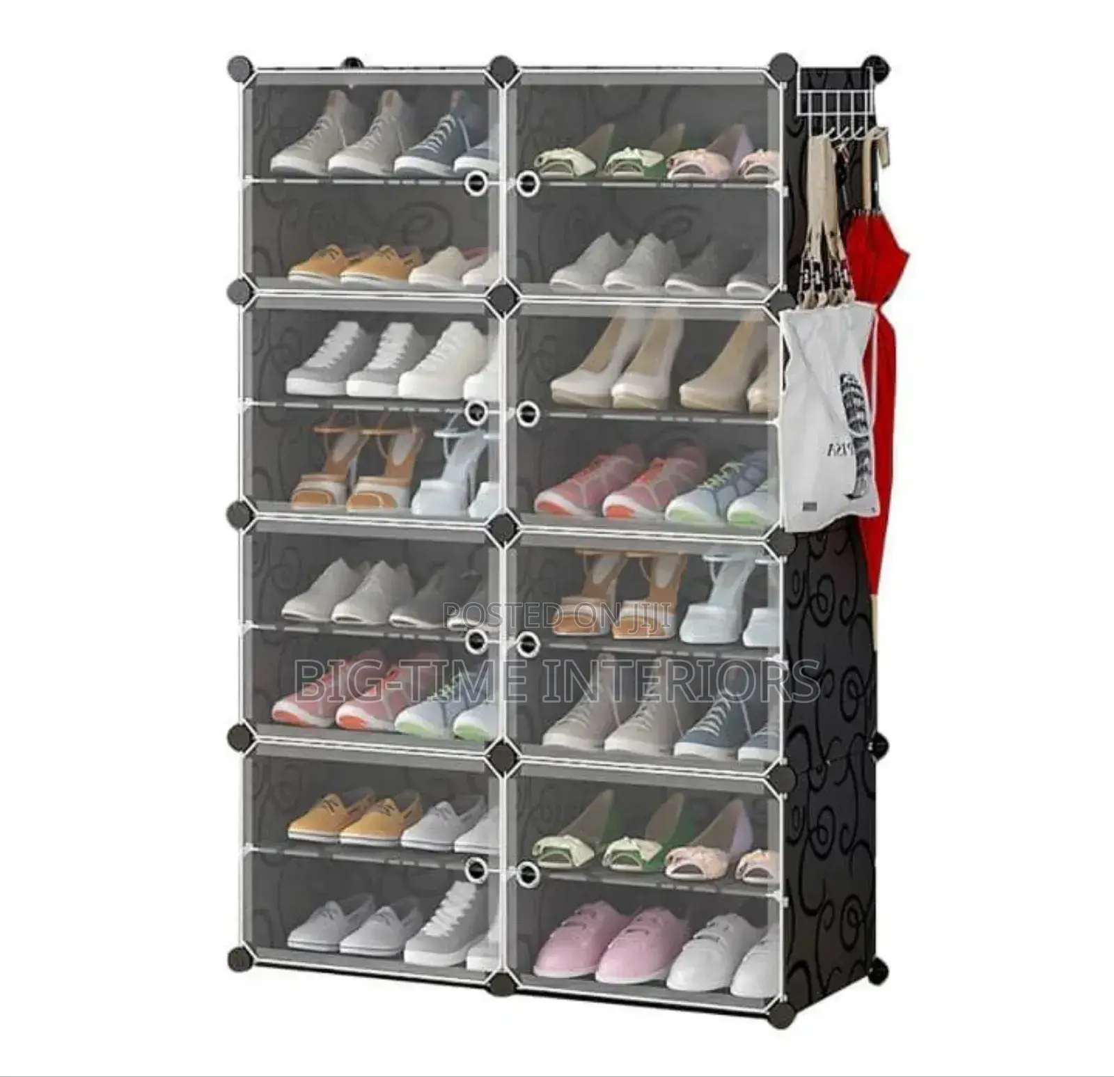 Black 8layers Plastic Shoe Storage Rack