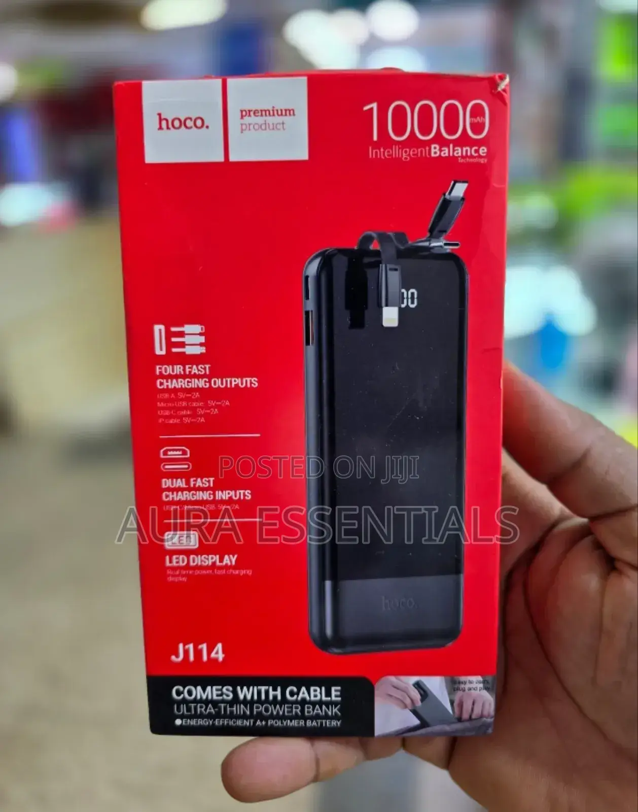 HOCO Ultra Slim Built in Cable Powerbank 10000mah