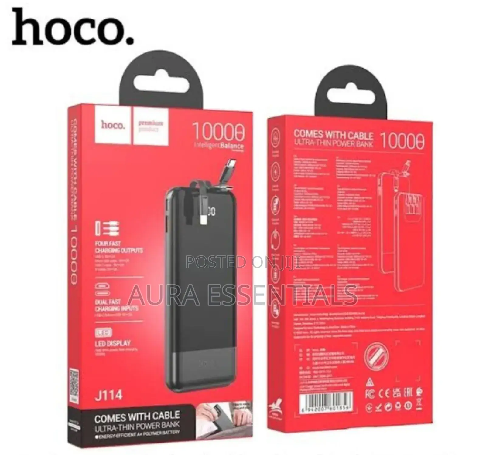 HOCO Ultra Slim Built in Cable Powerbank 10000mah