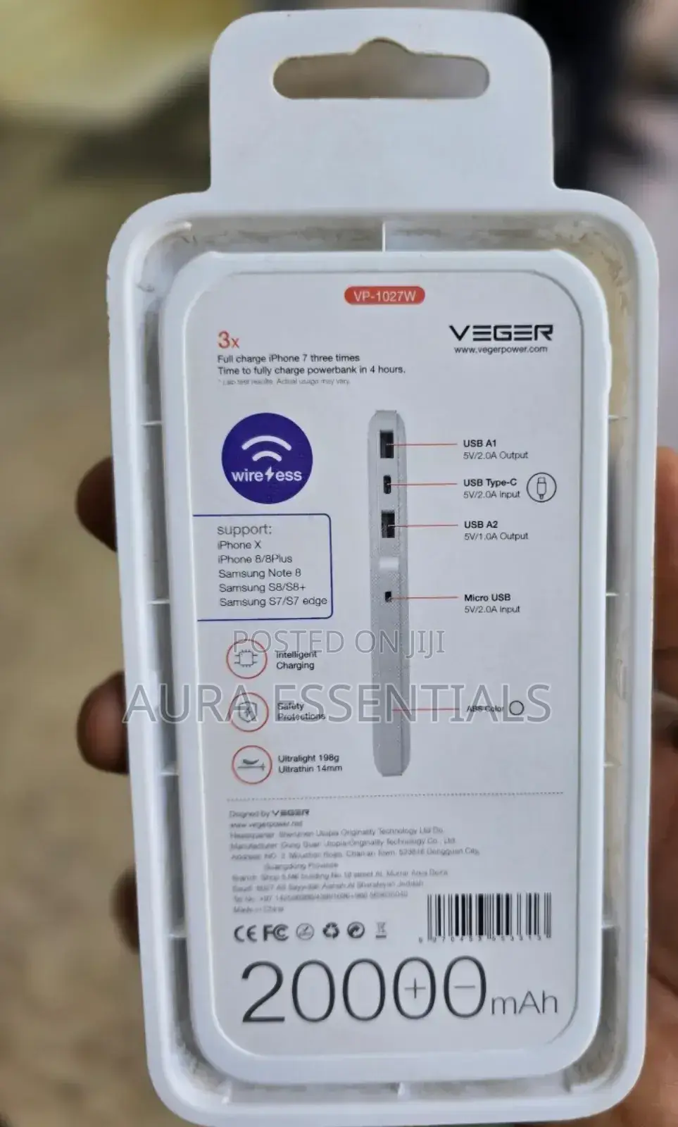 Veger VP-1027 Wireless Charger Powerbank 20000mah