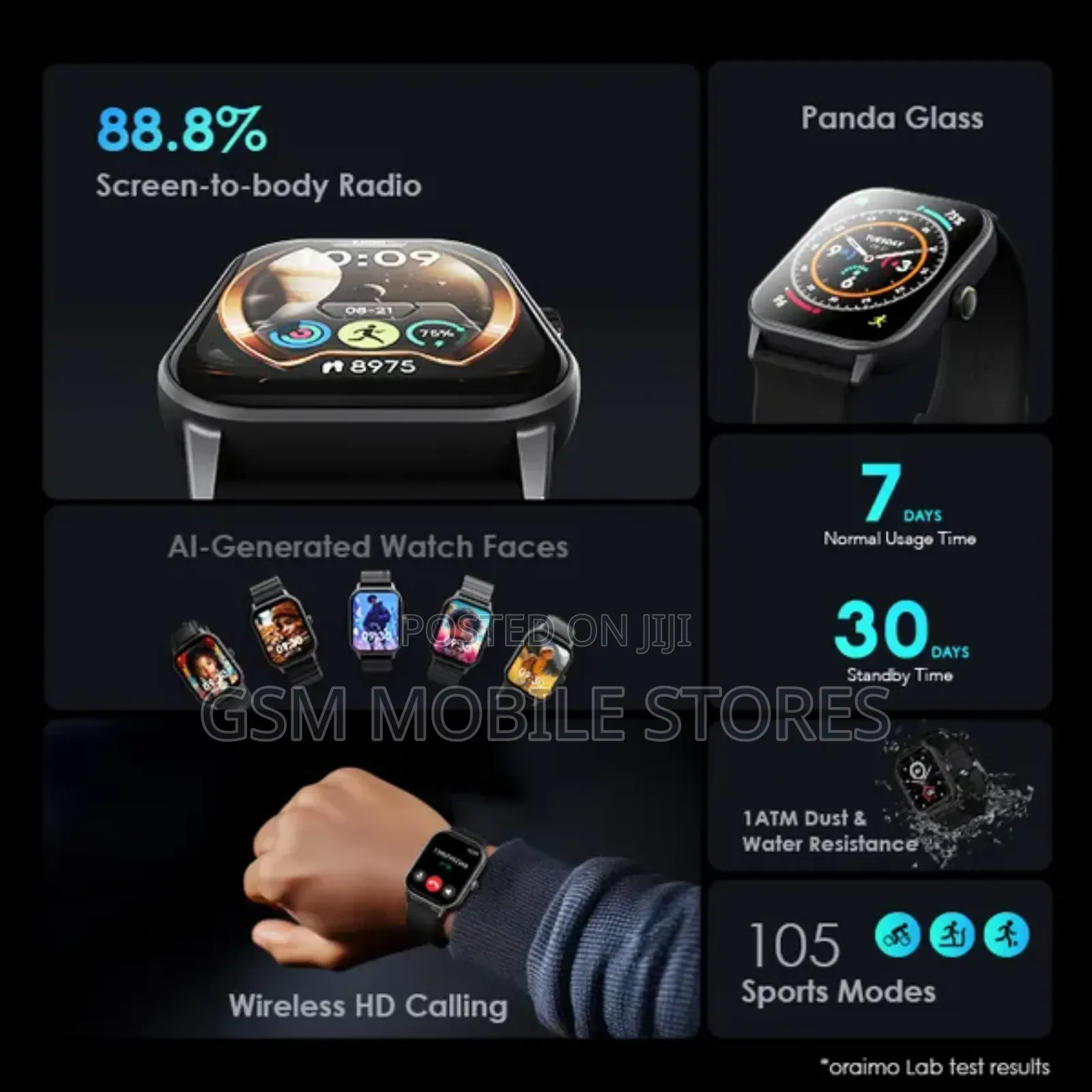 Oraimo Watch 5 2.01" HD Panda Glass 1ATM Smart Watch
