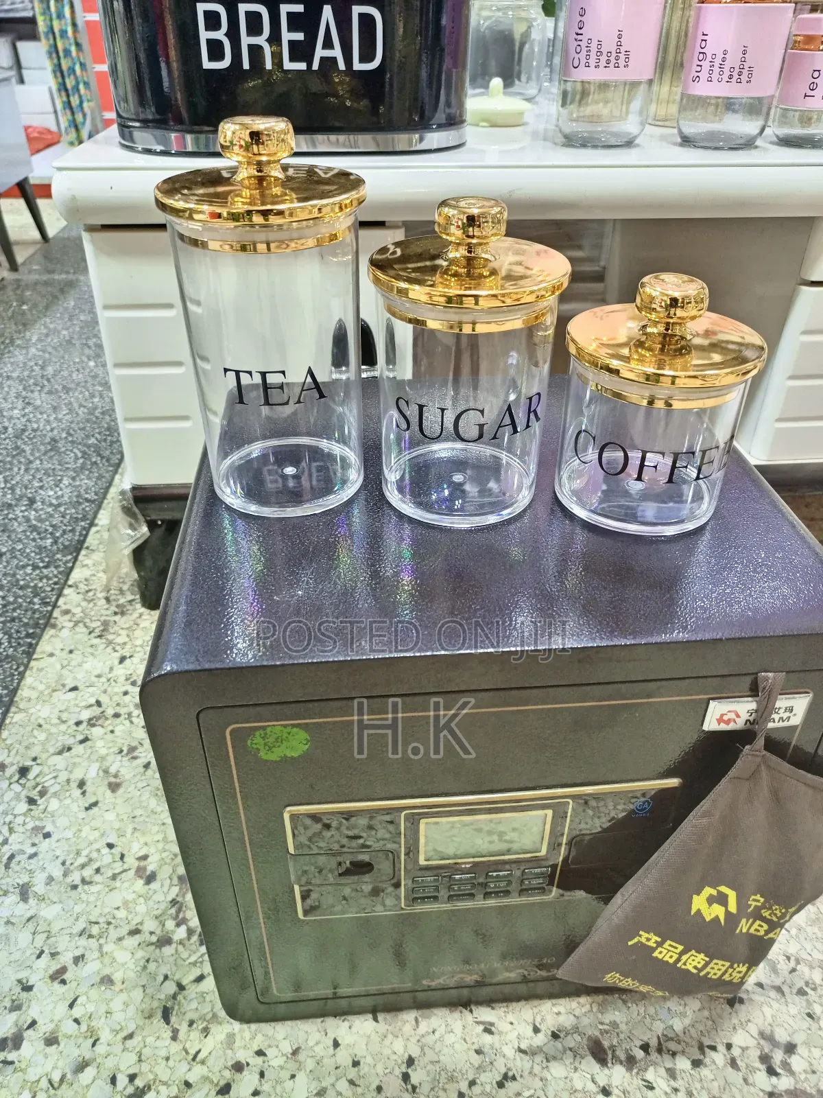 Clear Glass Canisters With Gold Lids