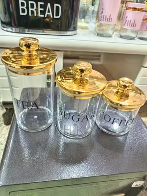 Clear Glass Canisters With Gold Lids