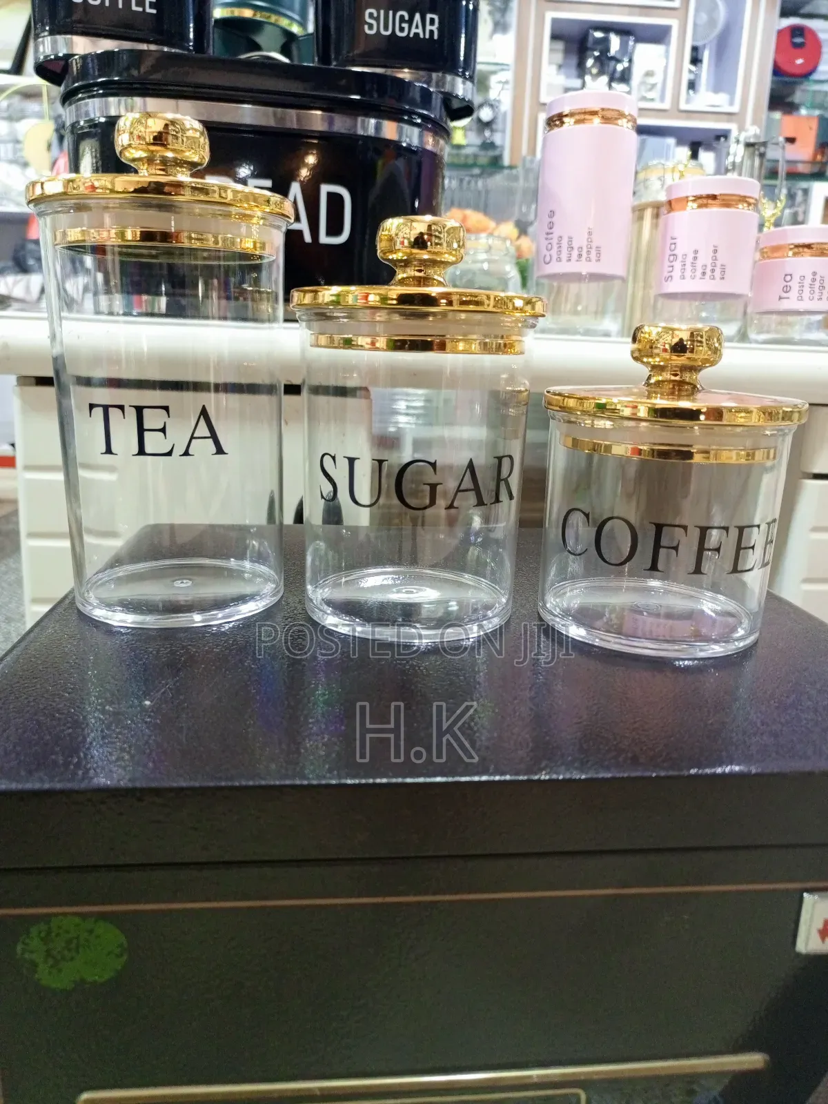 Clear Glass Canisters With Gold Lids