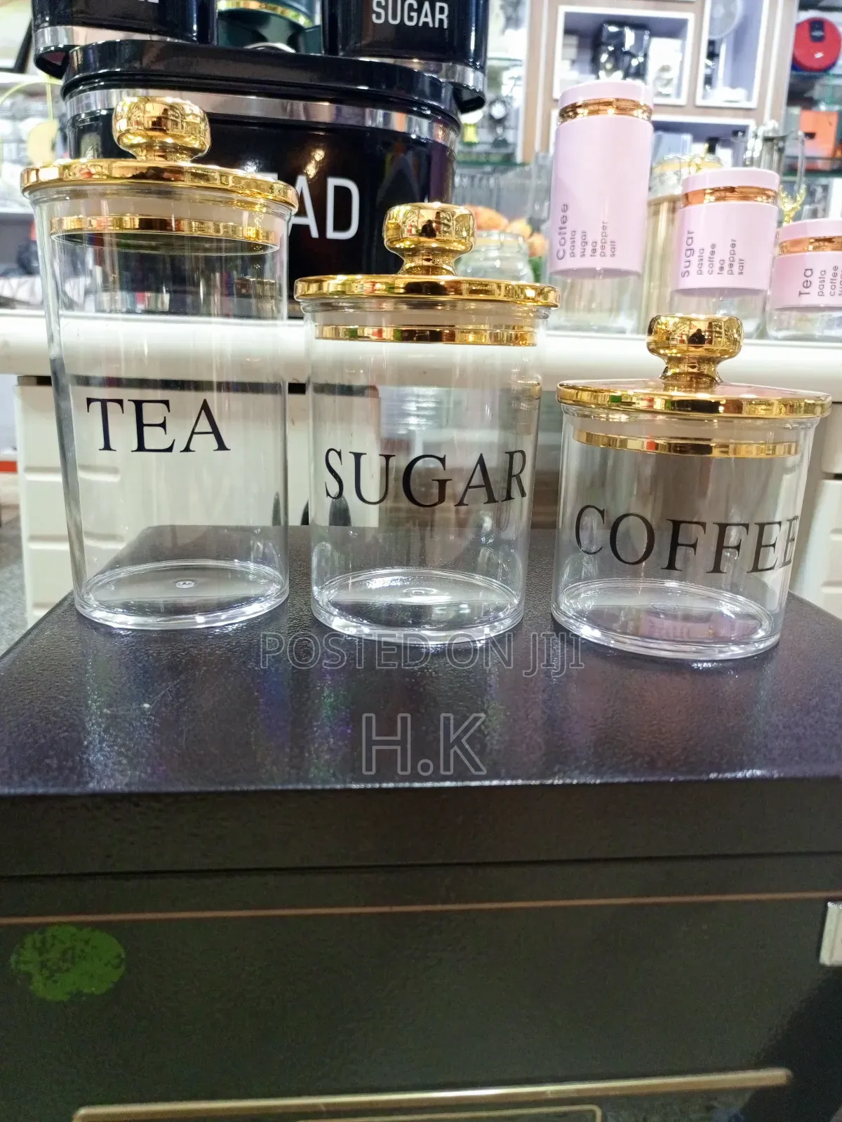 Clear Glass Canisters With Gold Lids