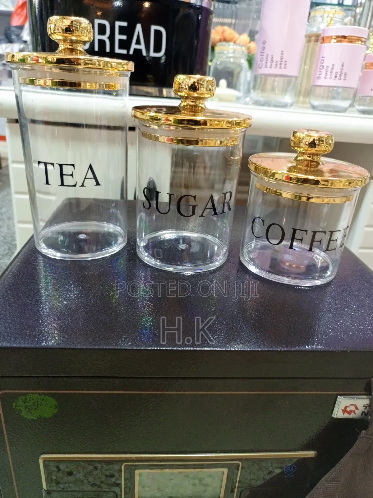 Clear Glass Canisters With Gold Lids