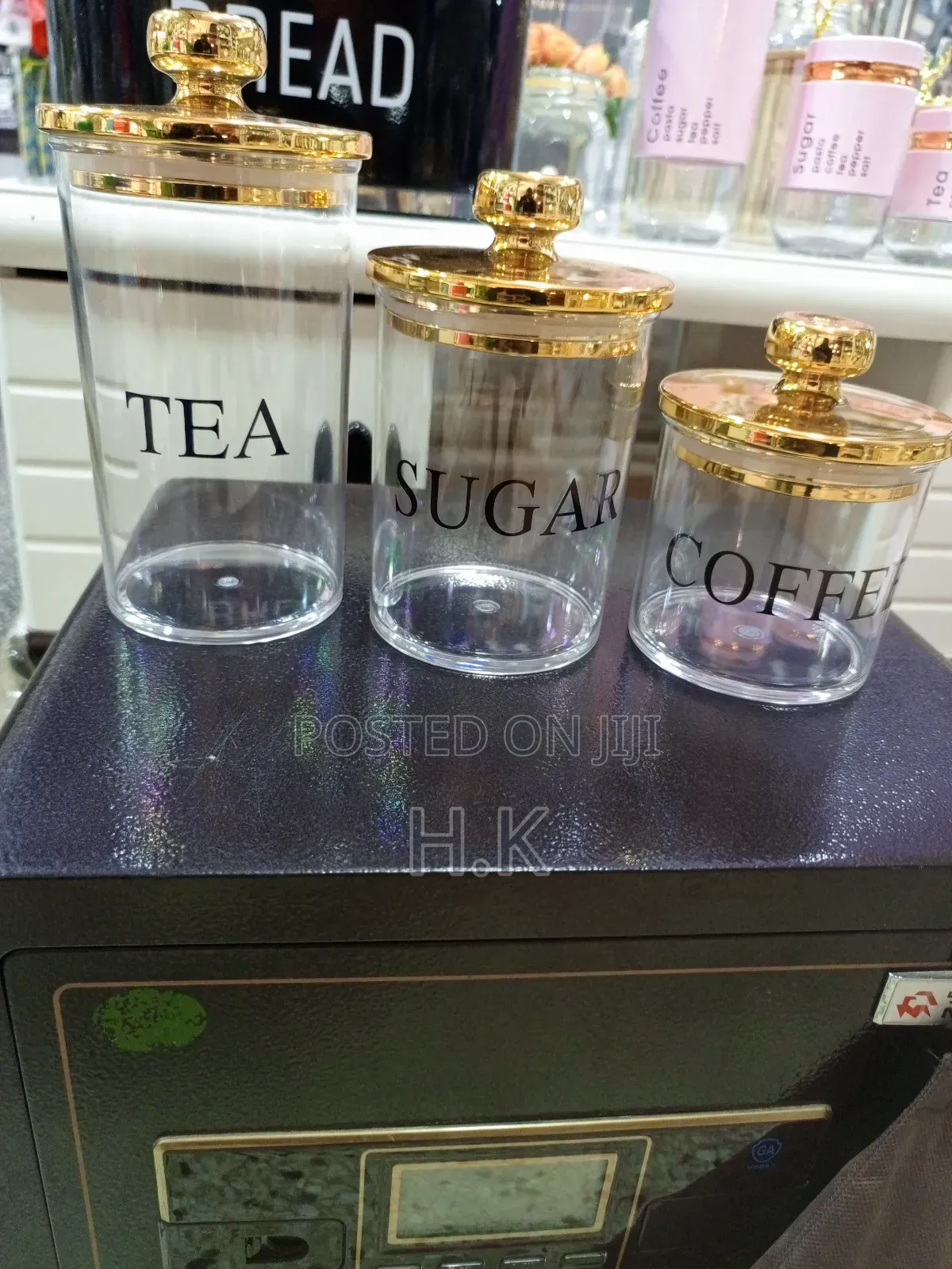 Clear Glass Canisters With Gold Lids