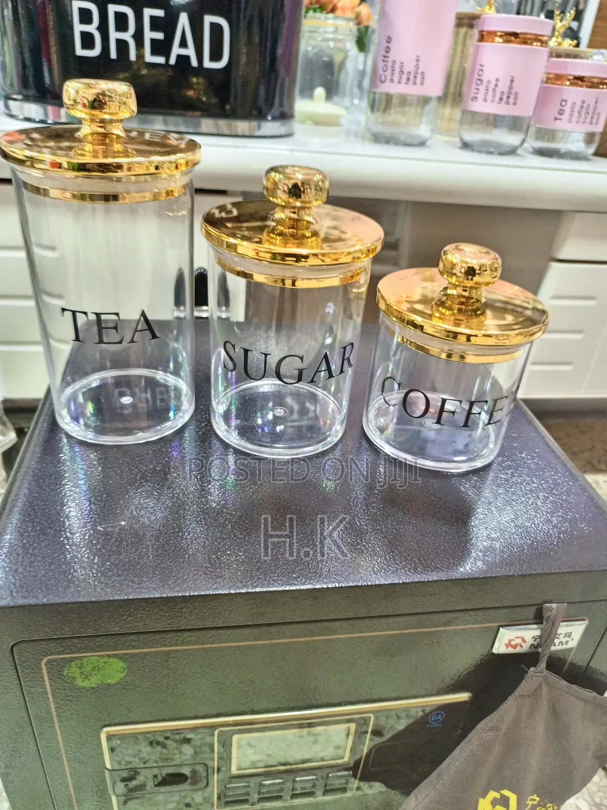 Clear Glass Canisters With Gold Lids