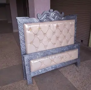 4x6 Cream Leather Bed With Silver Dots on Frame