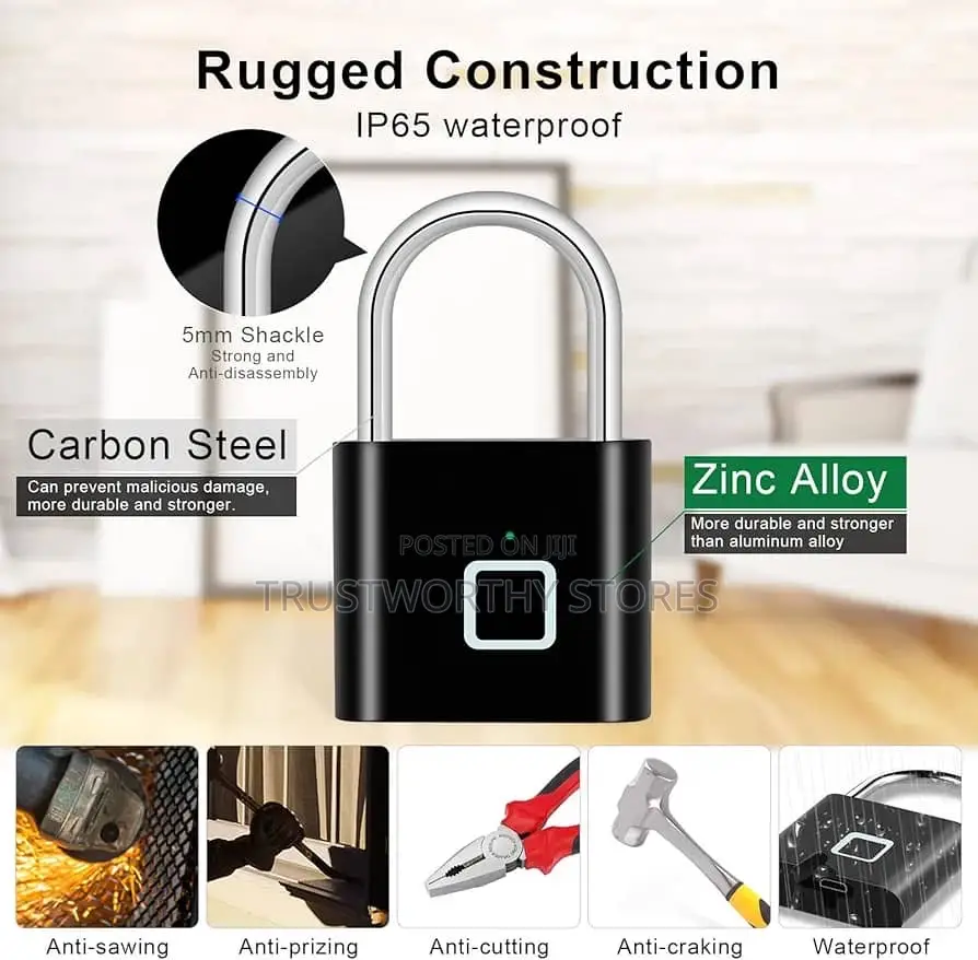 Fingerprint Padlock, Waterproof Keyless Anti-Theft