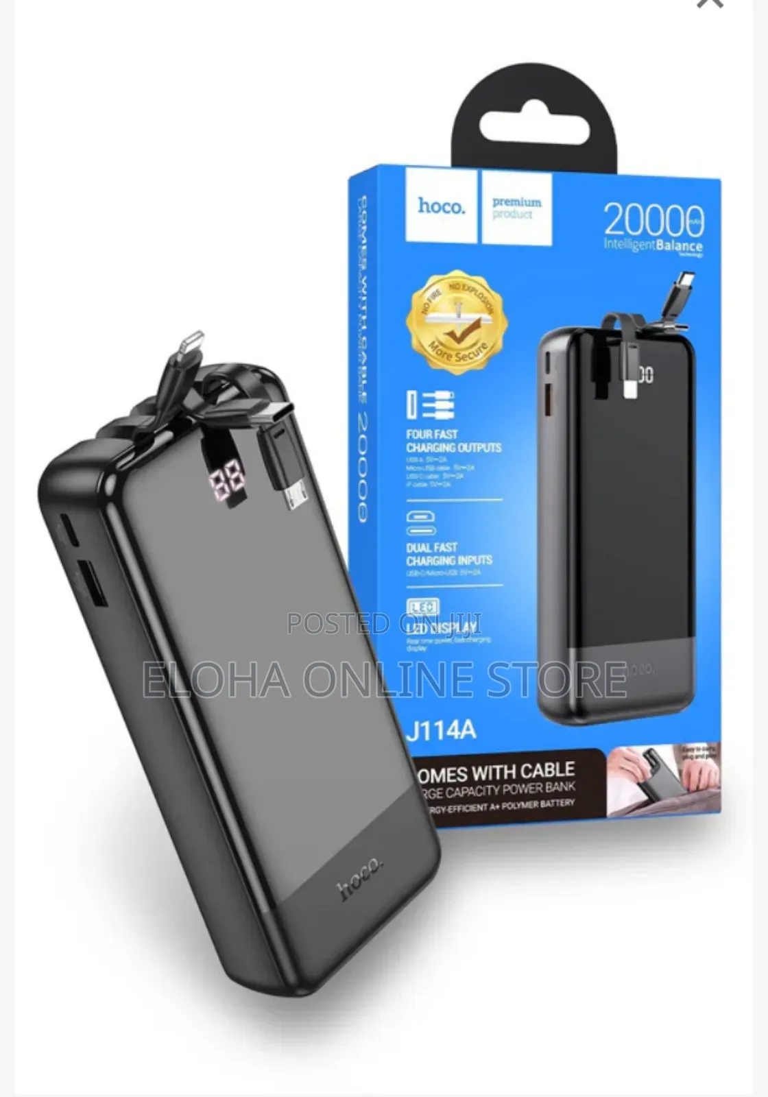 Hoco 20000mah Fast Charging Portable Power Bank With Cables