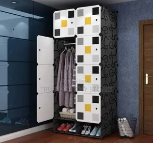 2 Columns Plastic Wardrobe With Single Column Shoerack