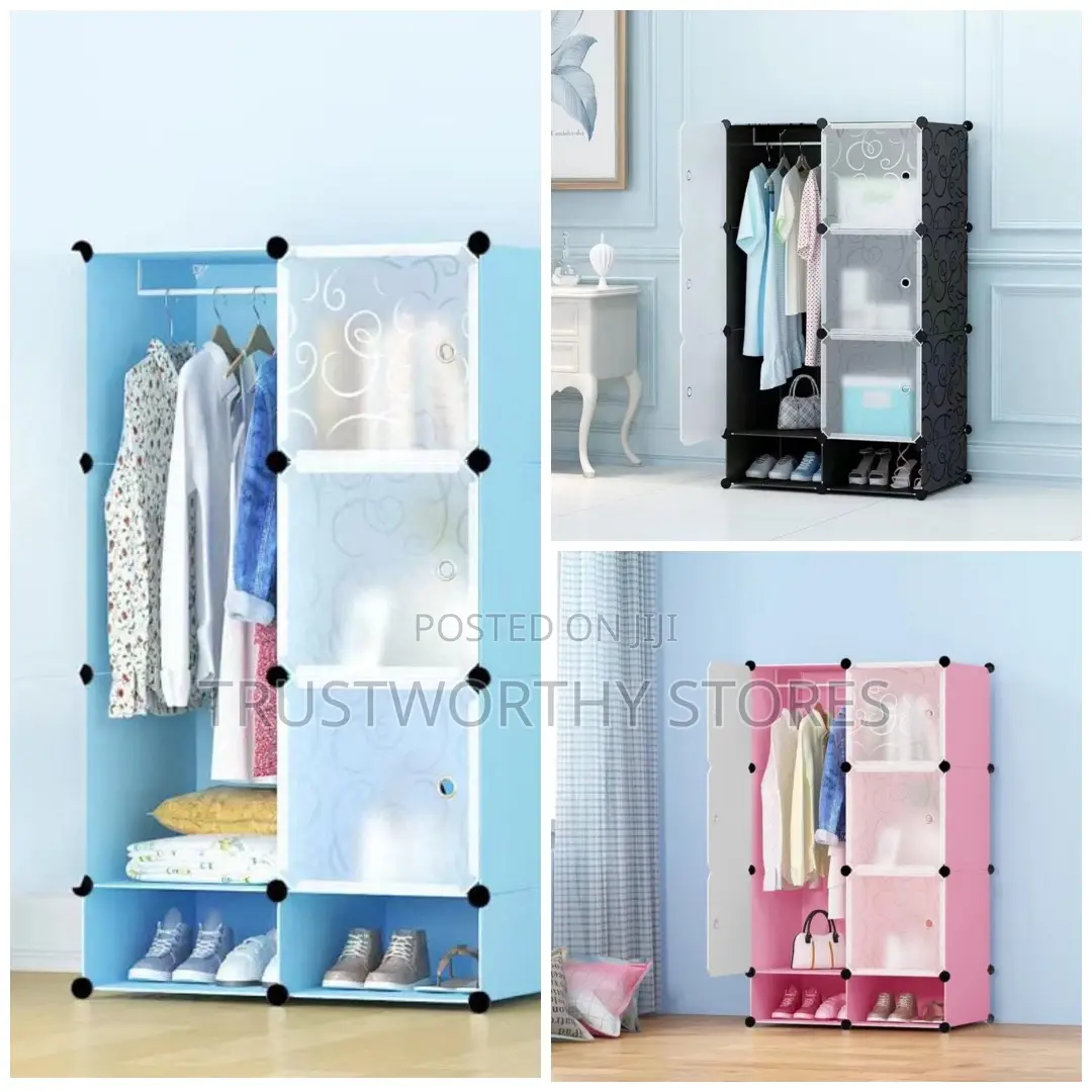 2 Columns Plastic Wardrobe With Single Column Shoerack
