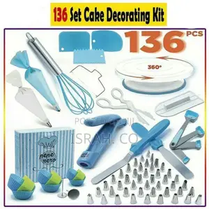 136 PCS Cake Decorating, Turnable Stand, Baking Set,Blue