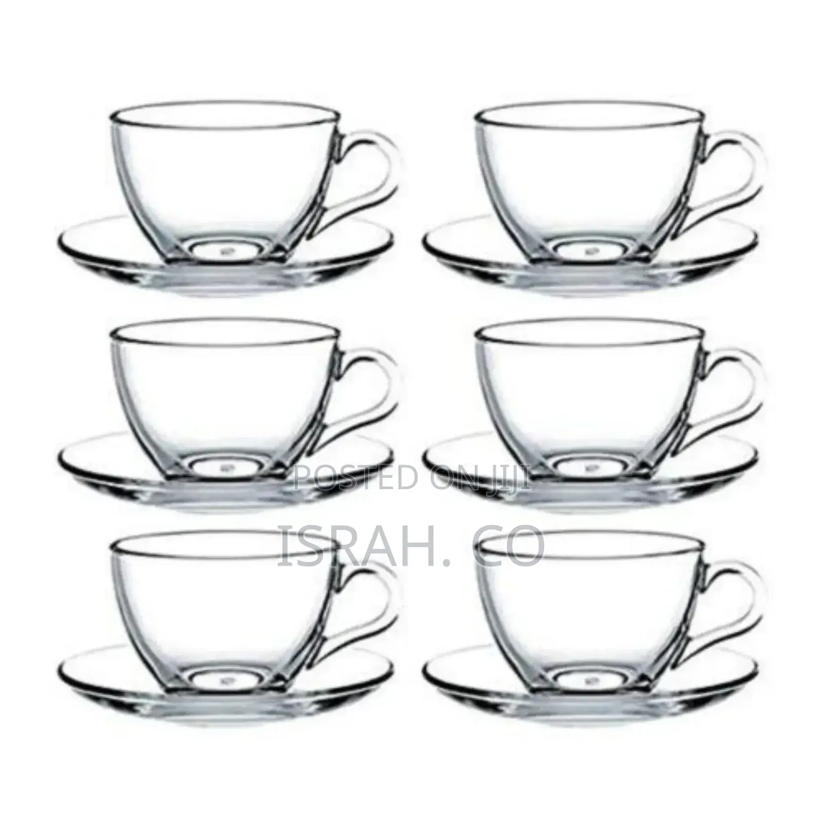 6 Pieces of Glass Tea Coffee Cups Mugs and 6 Saucers