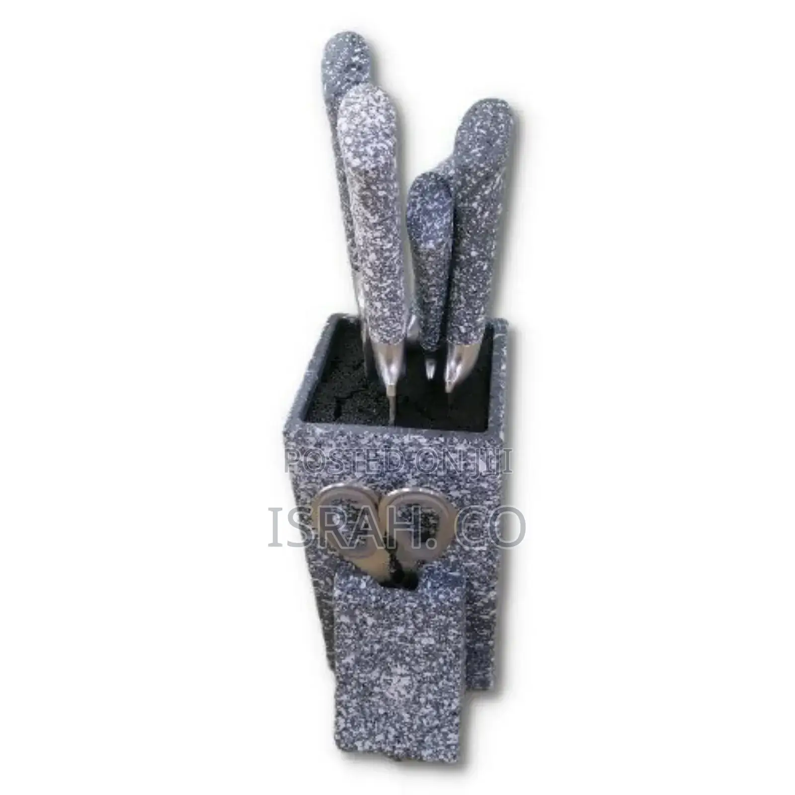 7 Piece Black Dotted Handle Knife Set in Wooden Stand