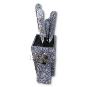 7 Piece Black Dotted Handle Knife Set in Wooden Stand