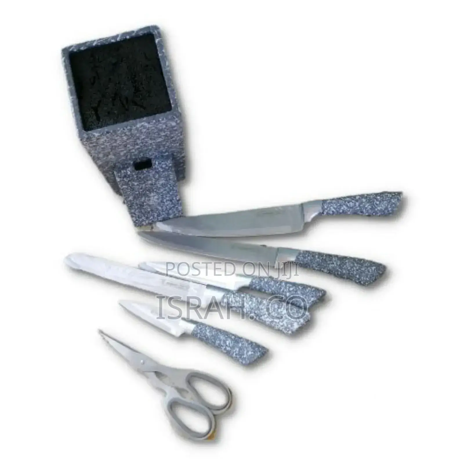 7 Piece Black Dotted Handle Knife Set in Wooden Stand