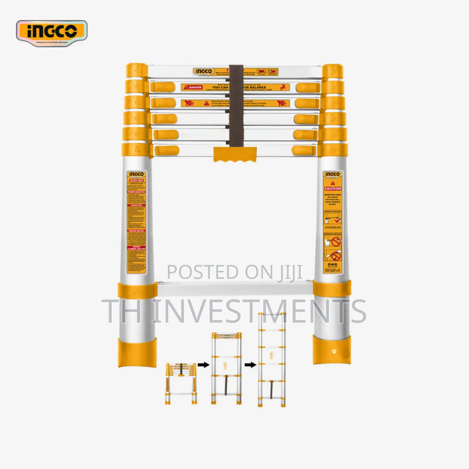 Ingco Telescopic Aluminum Ladder 6, 8, 10 Steps.
