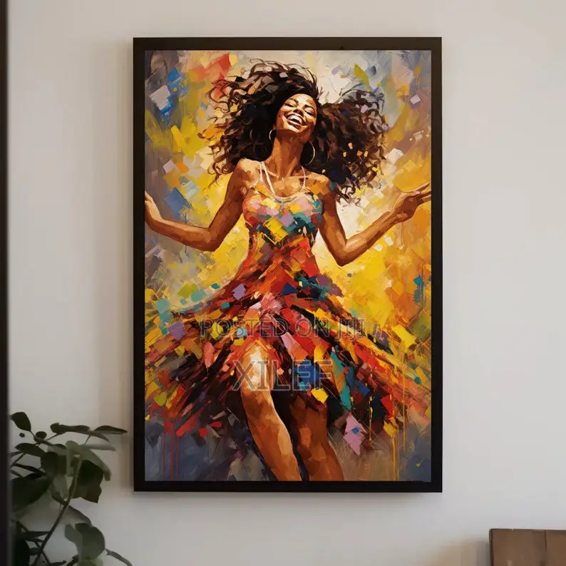 Happy Woman African Art | Wall Portrait For Hotel Or Airbnb